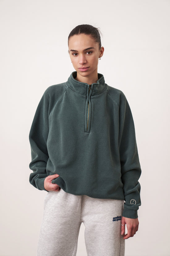 Essentials Vintage Washed 1/4 Zip Sweatshirt - Forest