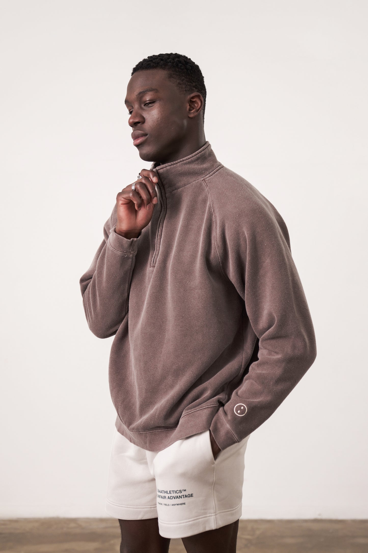 Essentials Vintage Washed 1/4 Zip Sweatshirt - Cocoa