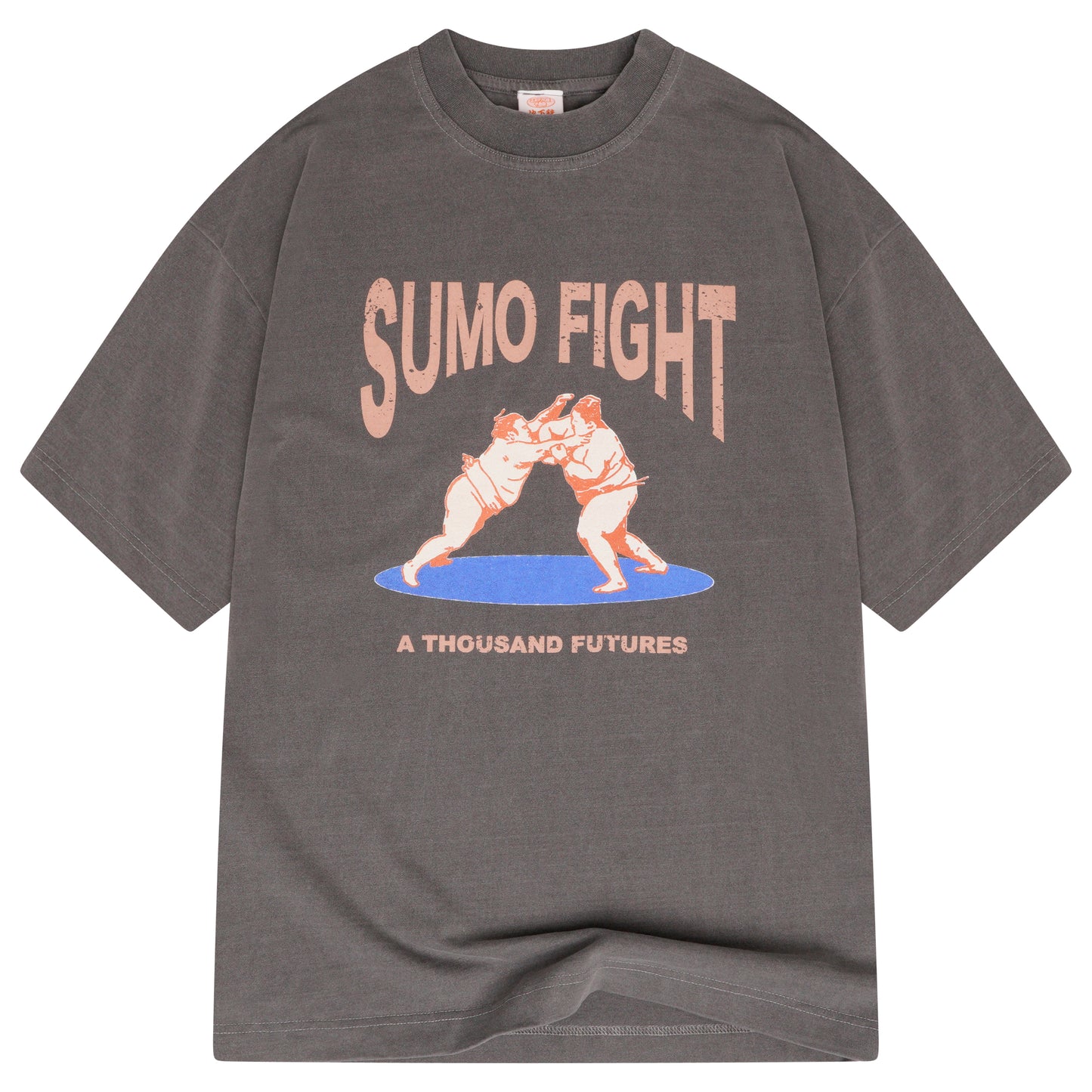 A Thousand Futures 'Sumo Fight' Vintage Washed Tee - Charcoal