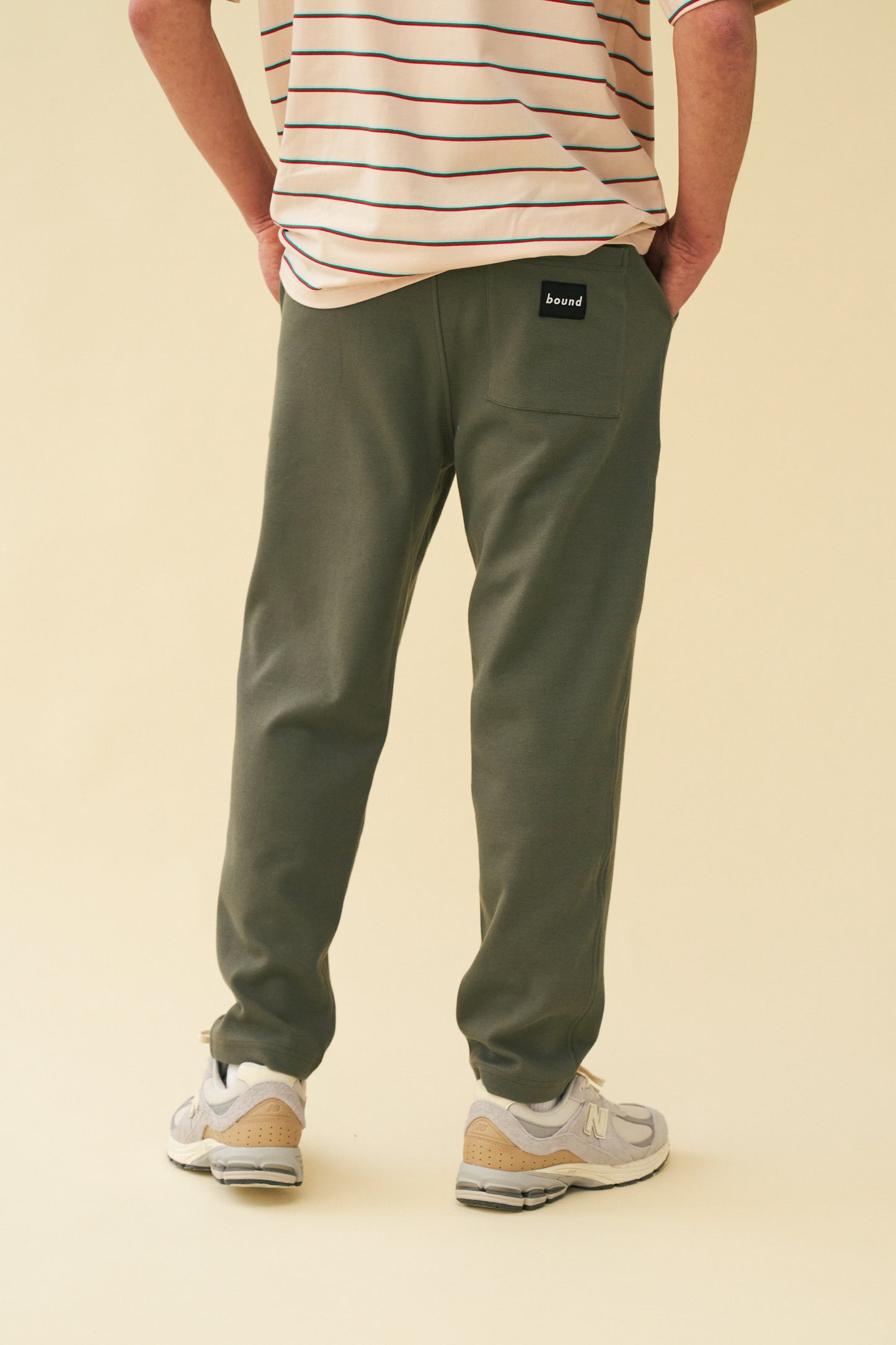 bound 'Olive' Textured Cotton Trousers