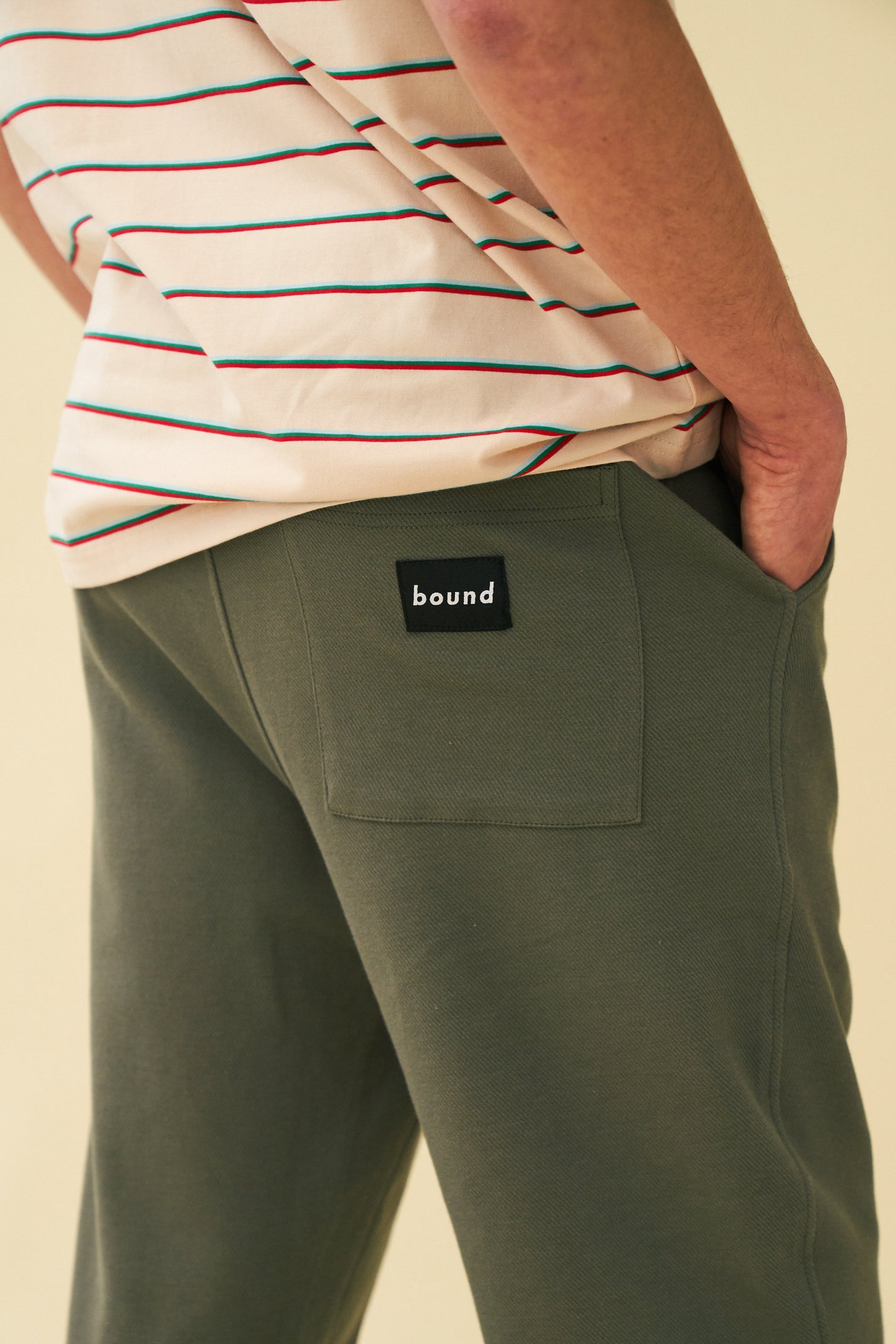 bound 'Olive' Textured Cotton Trousers