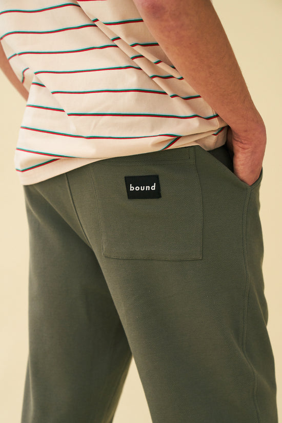 bound 'Olive' Textured Cotton Trousers