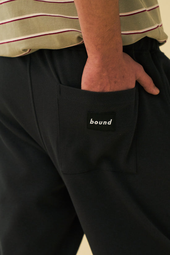 bound 'Graphite Black' Textured Cotton Trousers