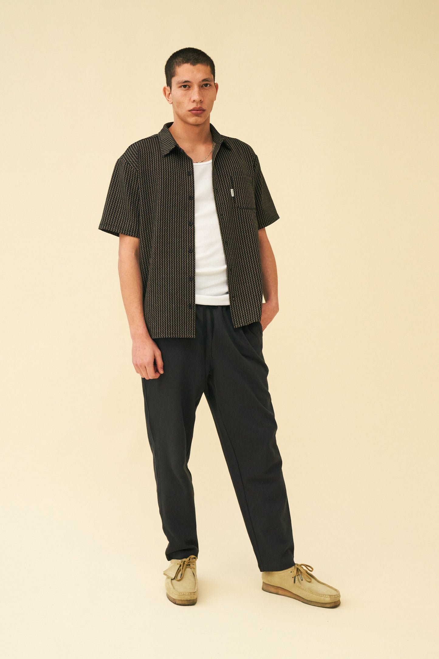 bound 'Graphite Black' Textured Cotton Trousers