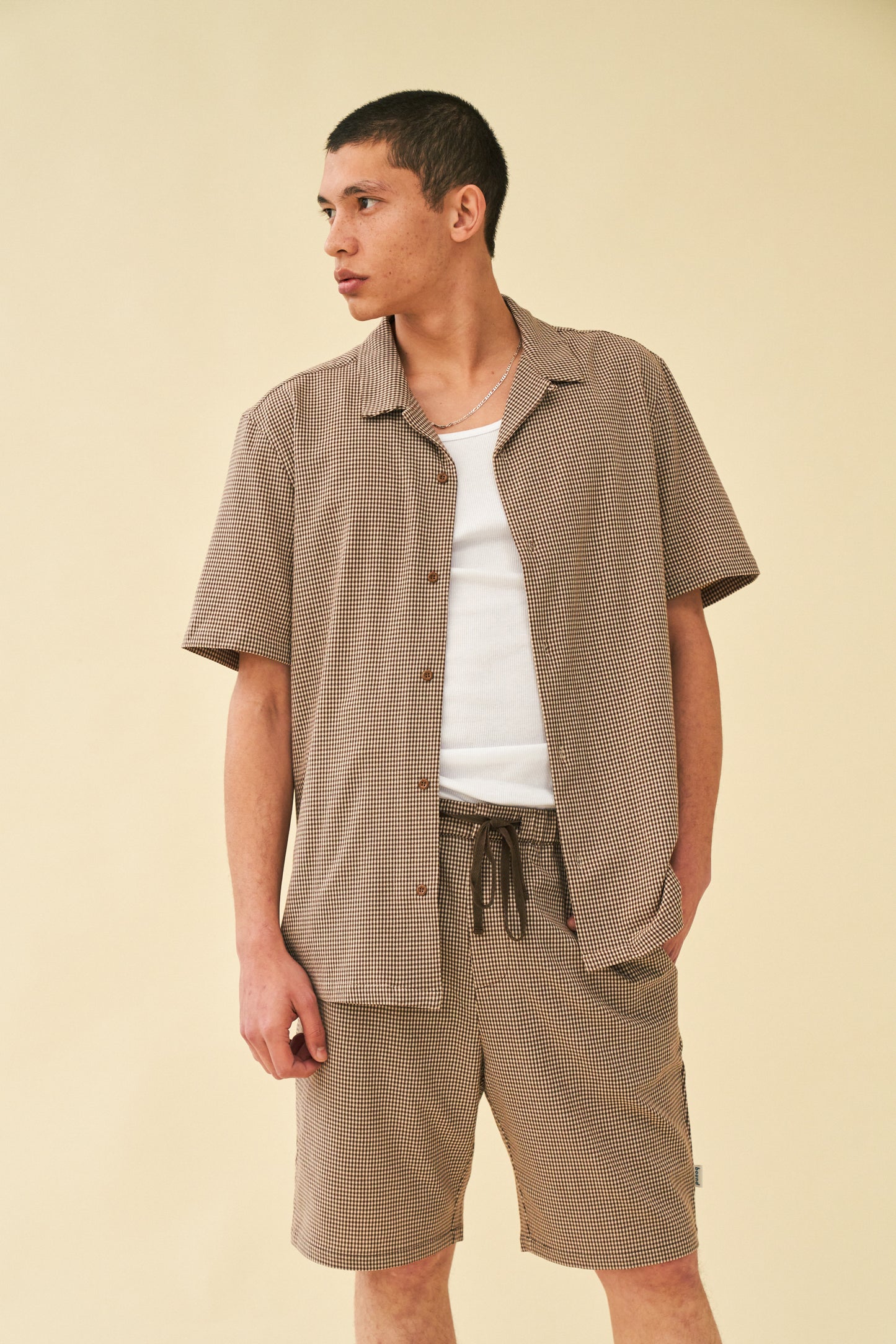 bound 'Mocha Dogtooth' SS Cuban Shirt