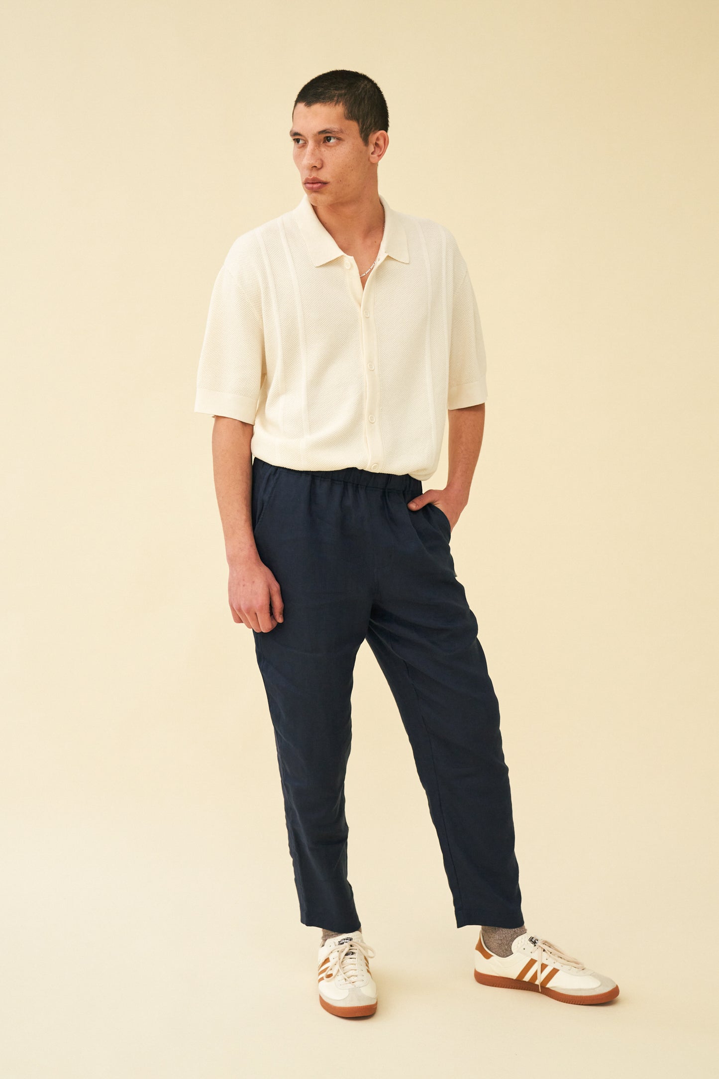 bound 'Seville' Linen Trousers - Navy