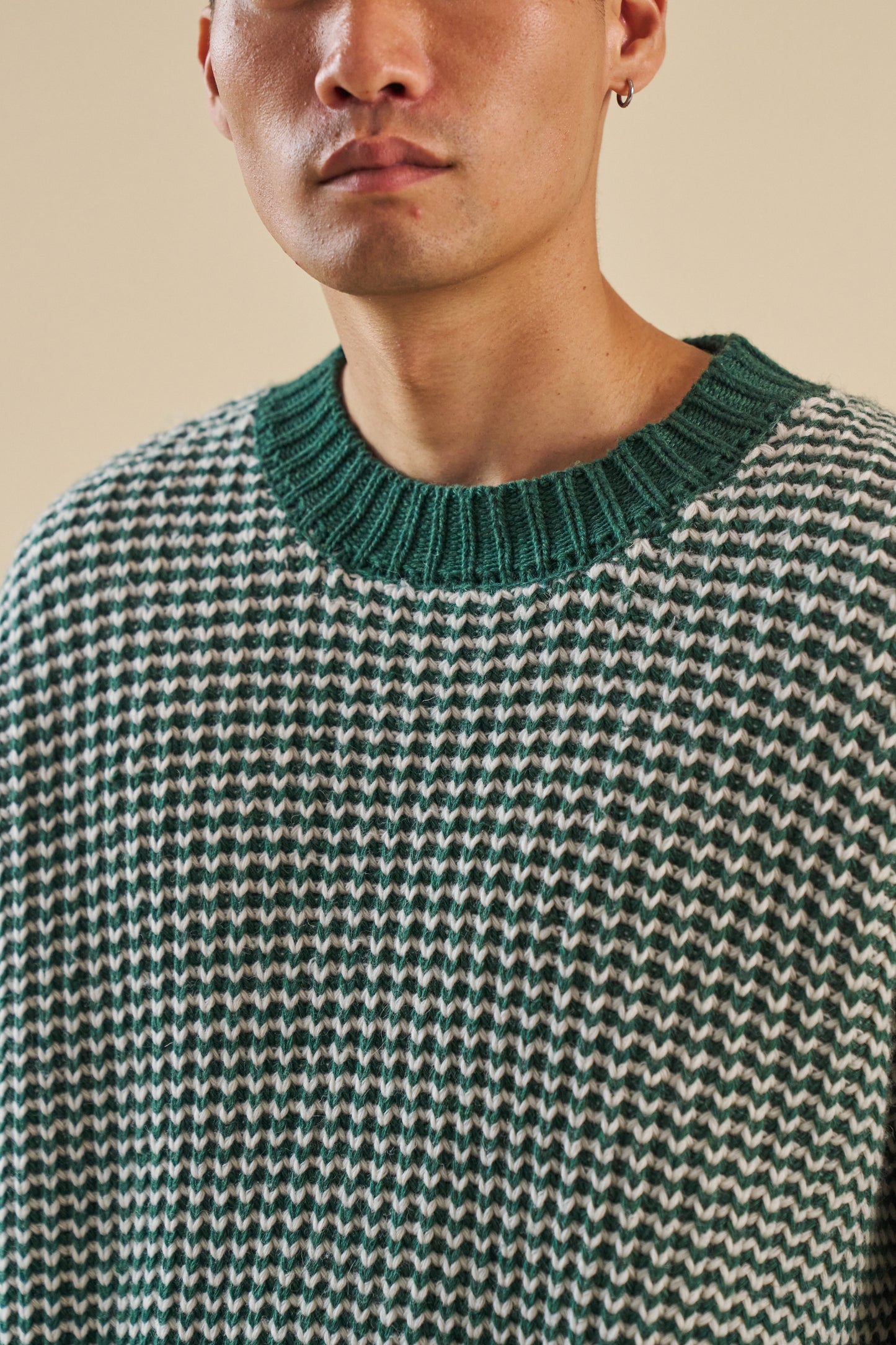 bound Green Stripe Chunky Knit Rib Oversized Sweater UN IK Clothing