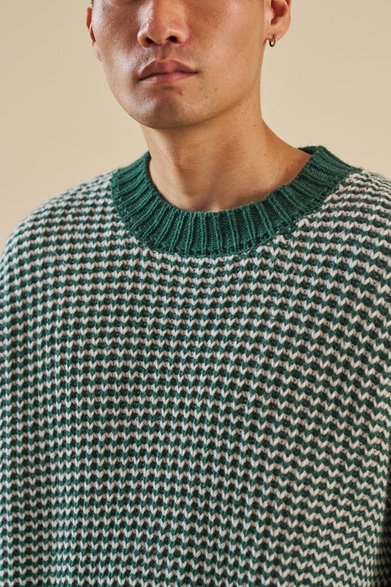 bound Green Stripe Chunky Knit Rib Oversized Sweater