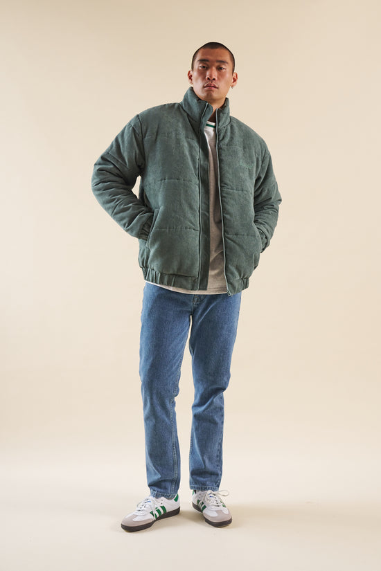 bound Dark Sage Cord Puffer Coat