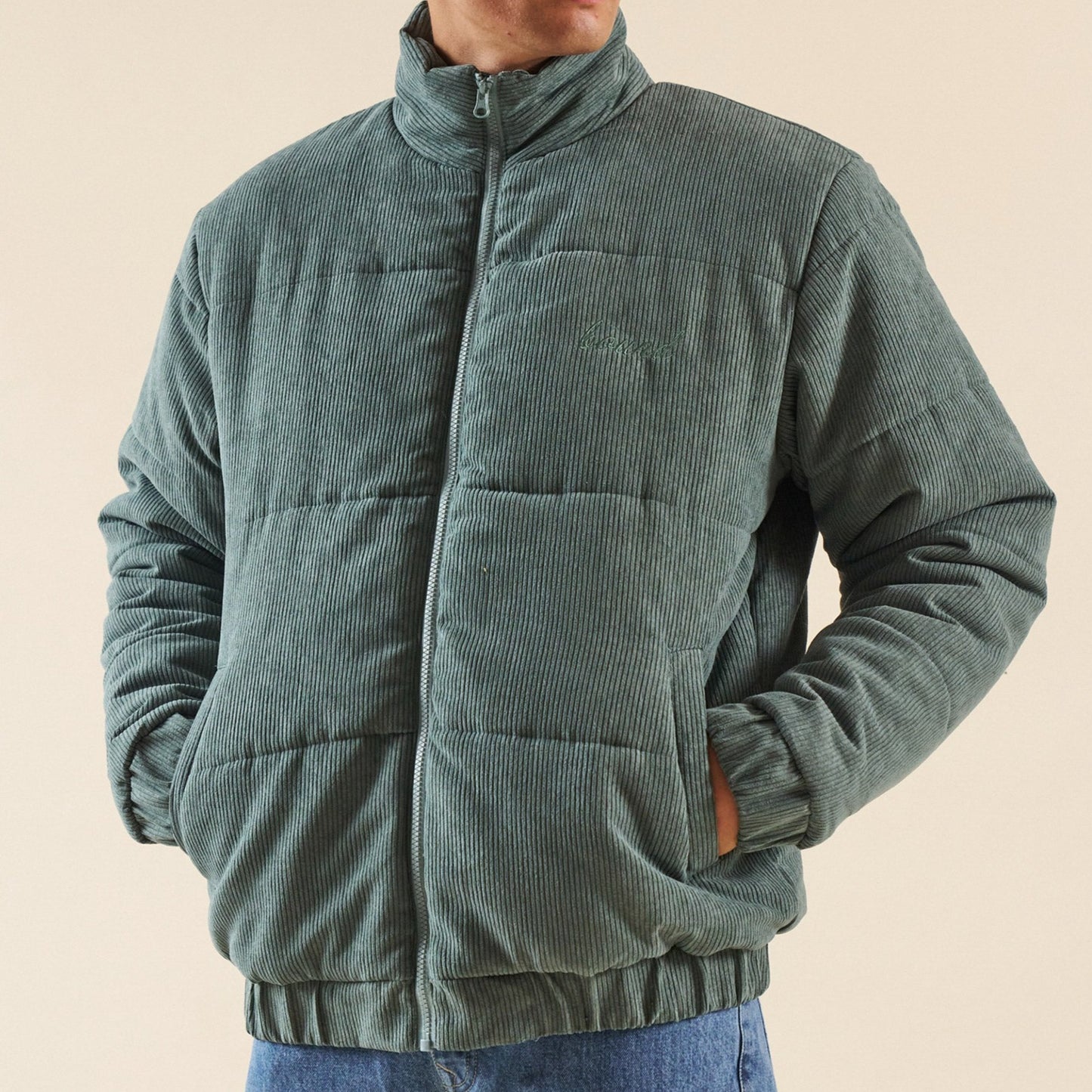 bound Dark Sage Cord Puffer Coat