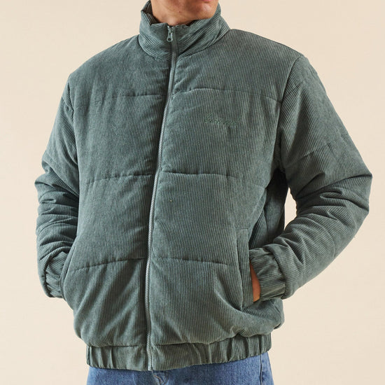 bound Dark Sage Cord Puffer Coat