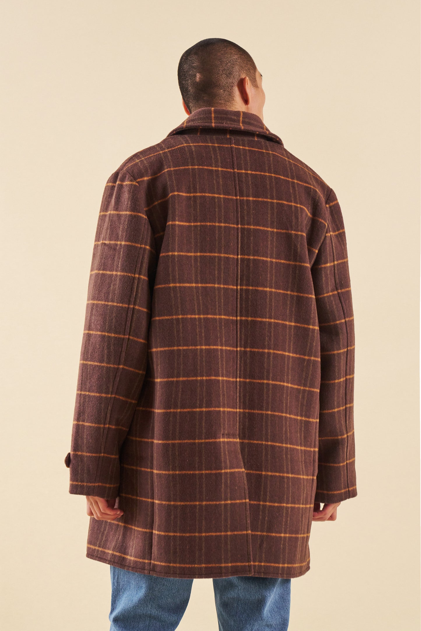 bound Kaito Check Brown Wool Coat