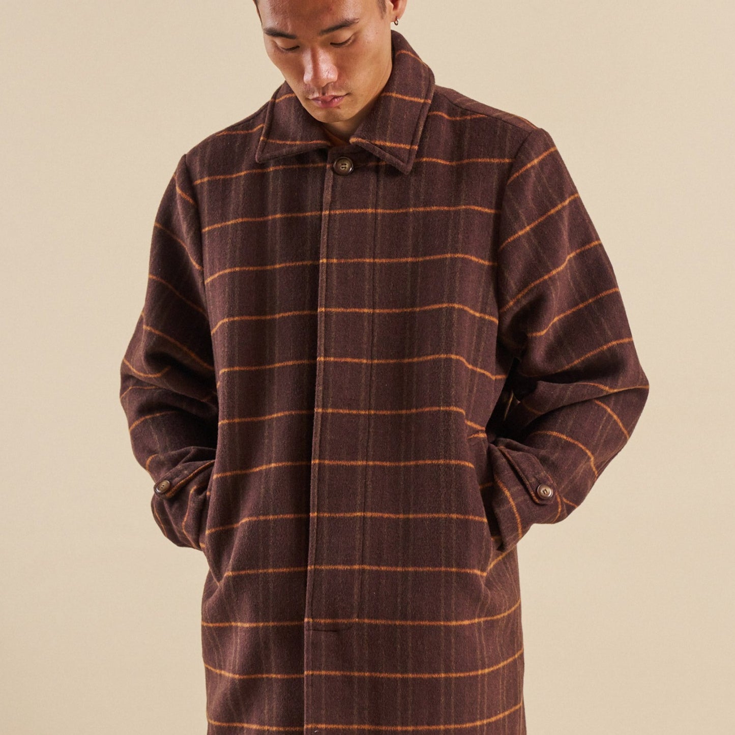 bound Kaito Check Brown Wool Coat