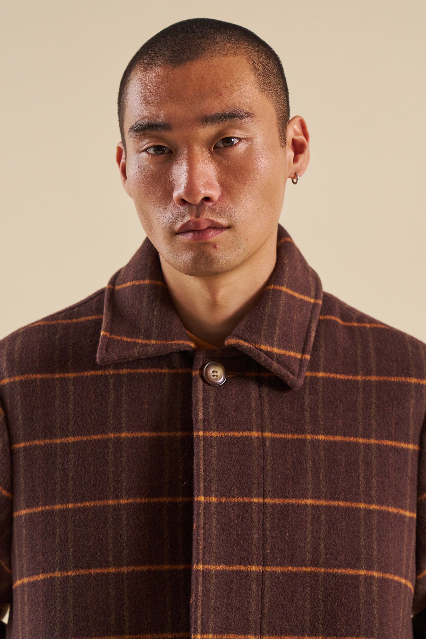 bound Kaito Check Brown Wool Coat