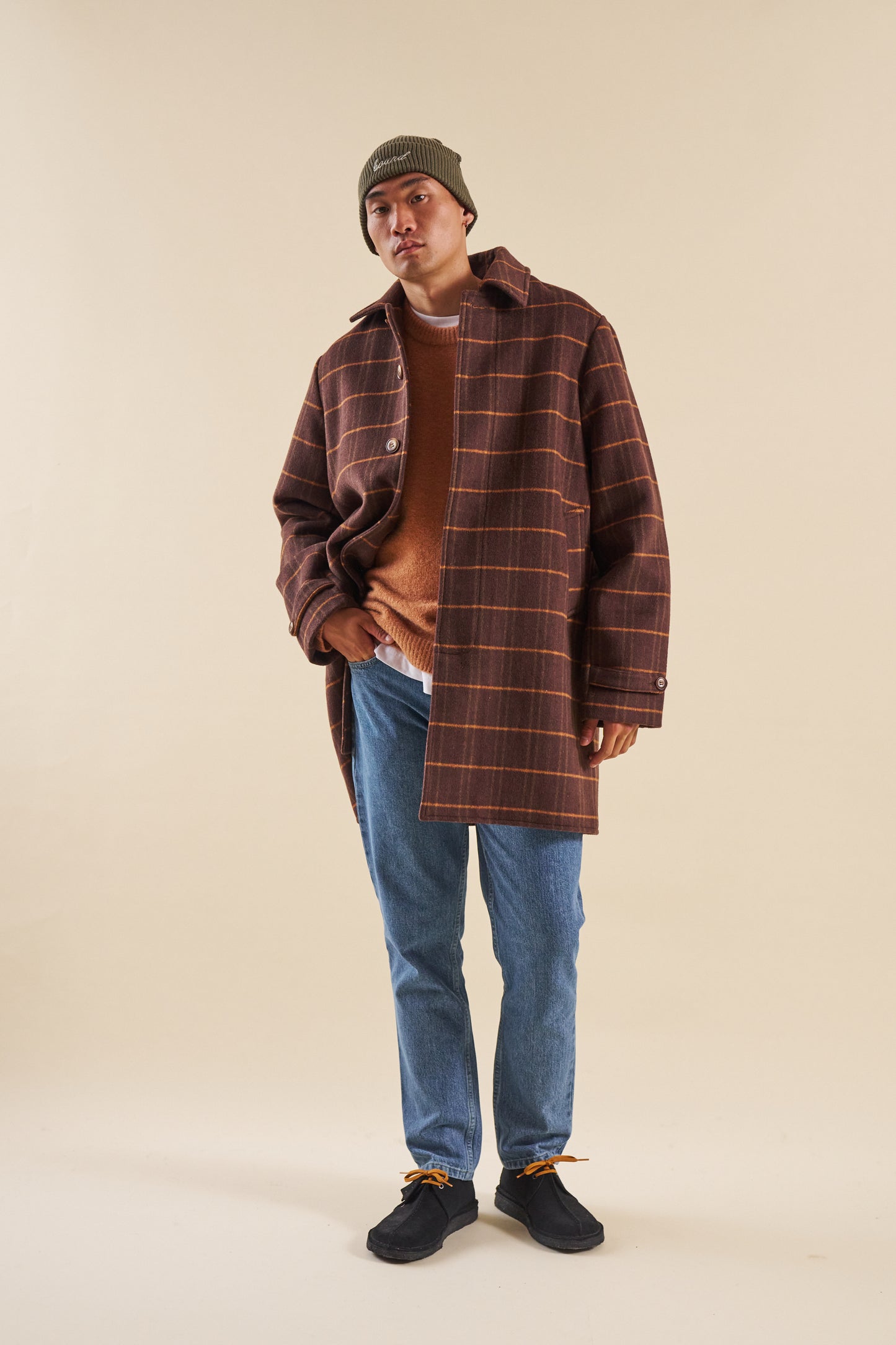 bound Kaito Check Brown Wool Coat