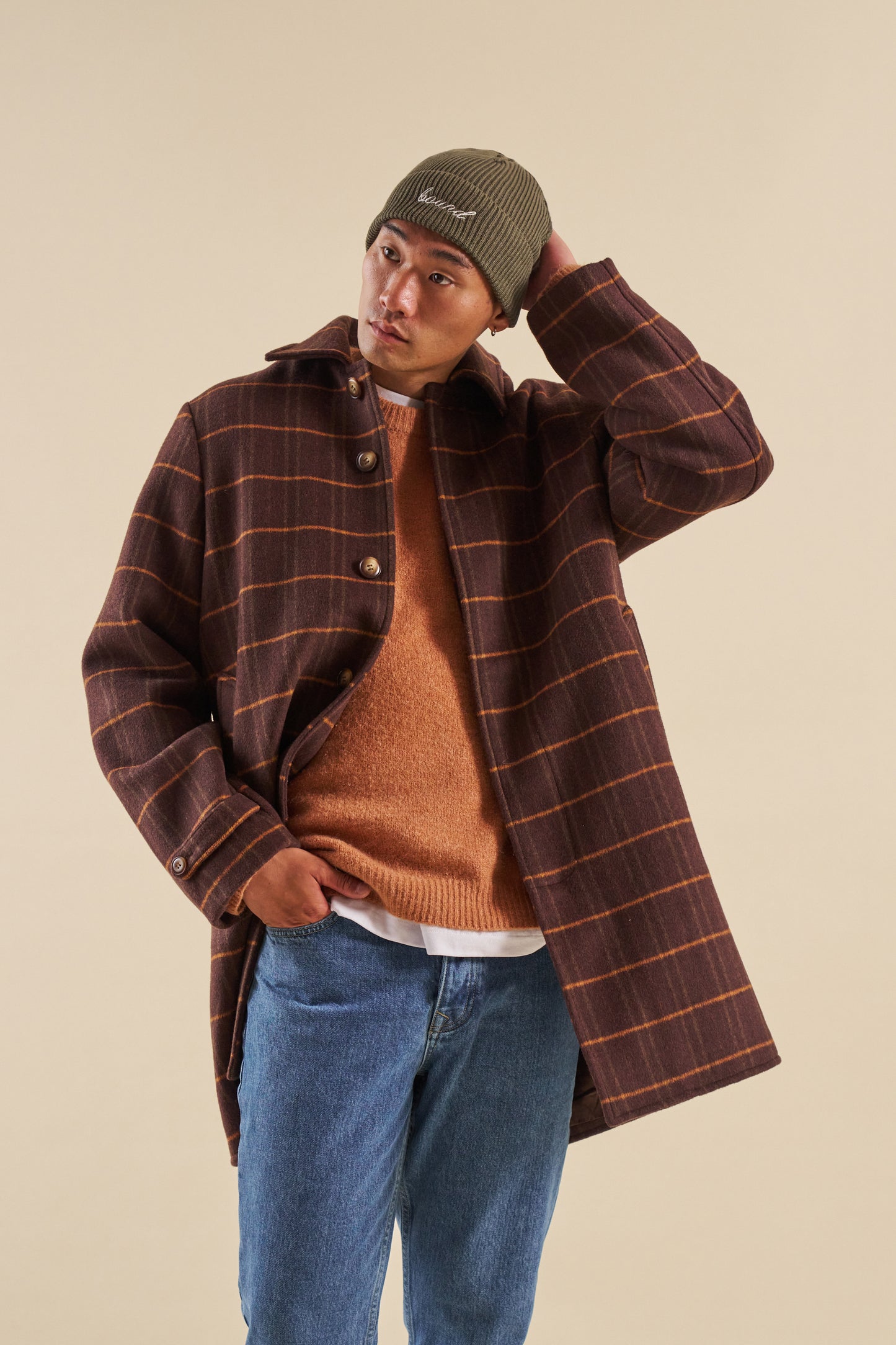 bound Kaito Check Brown Wool Coat