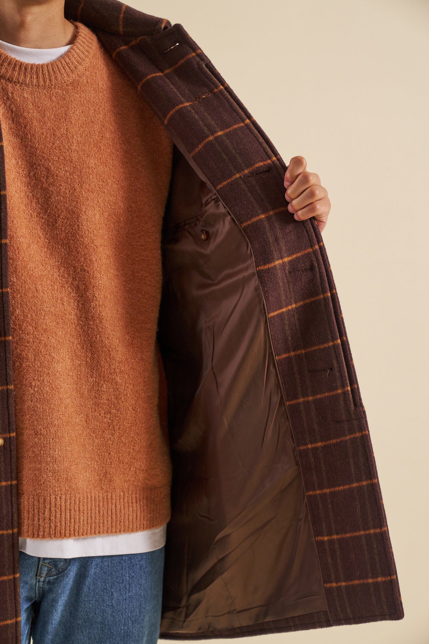 bound Kaito Check Brown Wool Coat