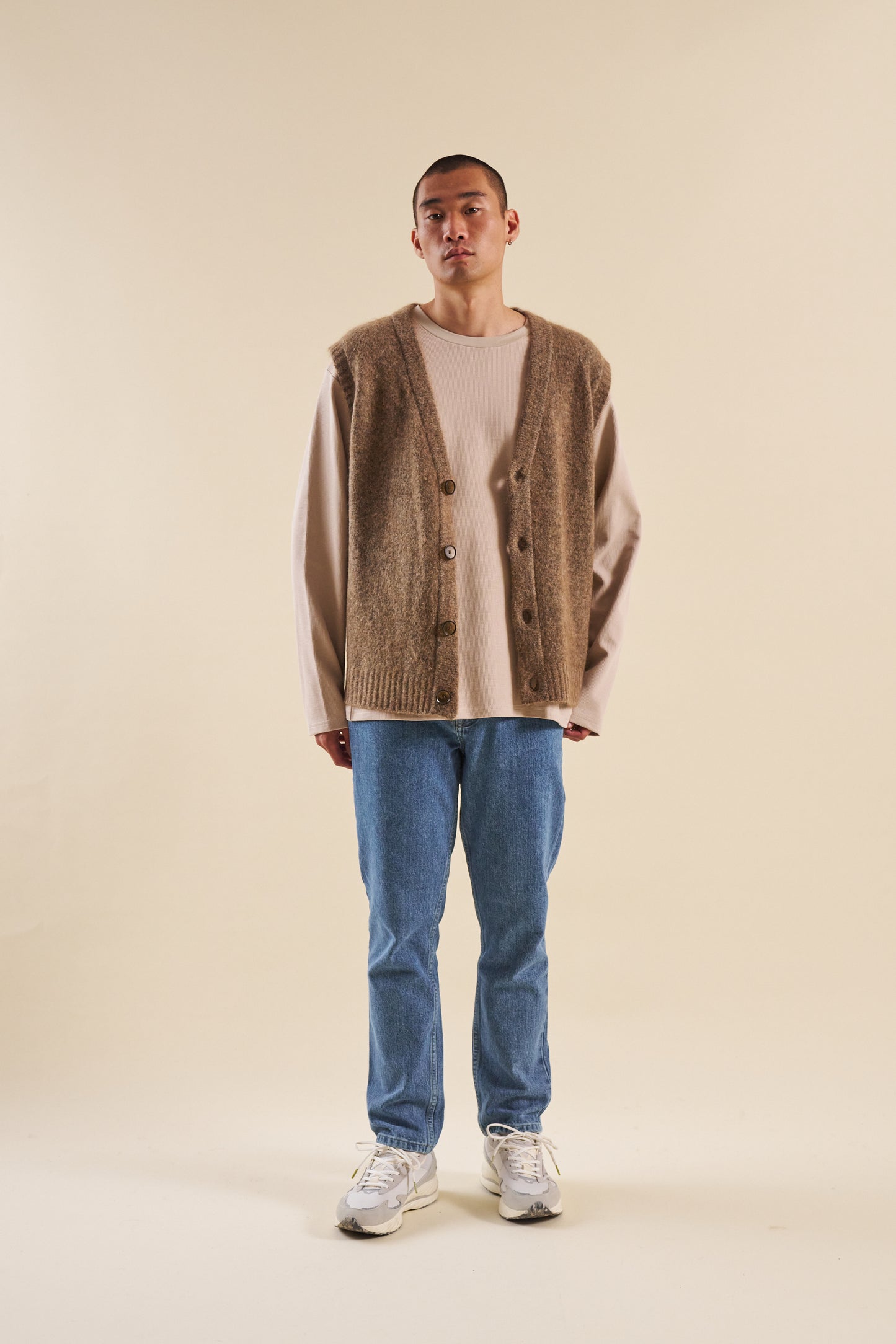 bound 'Hudson' Mohair Cardigan Vest - Taupe Brown