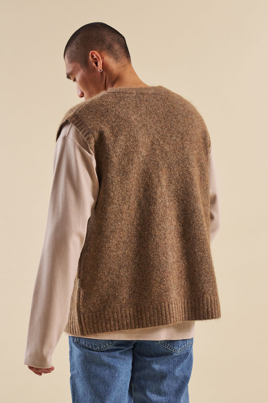 bound 'Hudson' Mohair Cardigan Vest - Taupe Brown