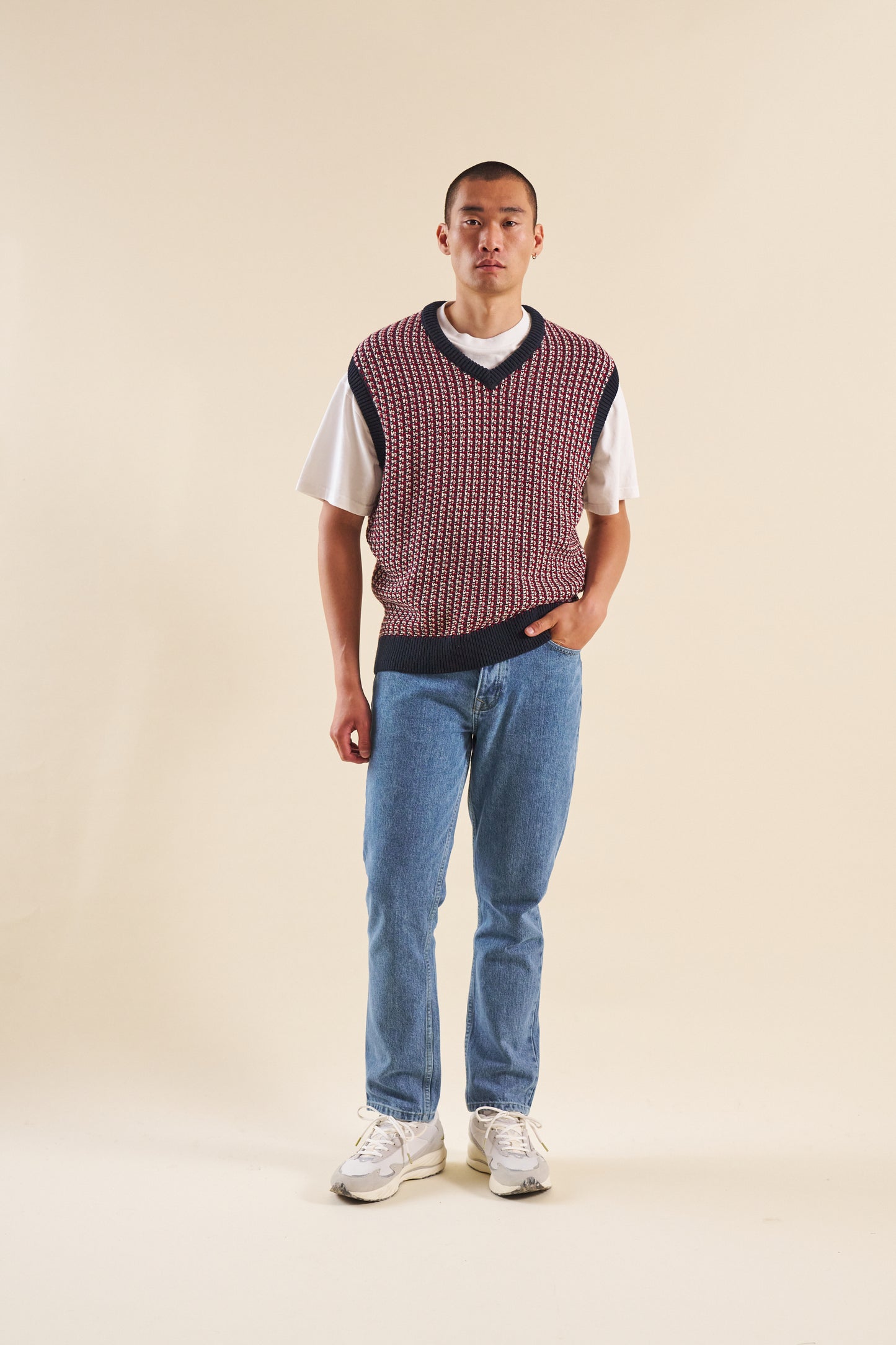 bound Knitted Crochet Vest - Blue/Red