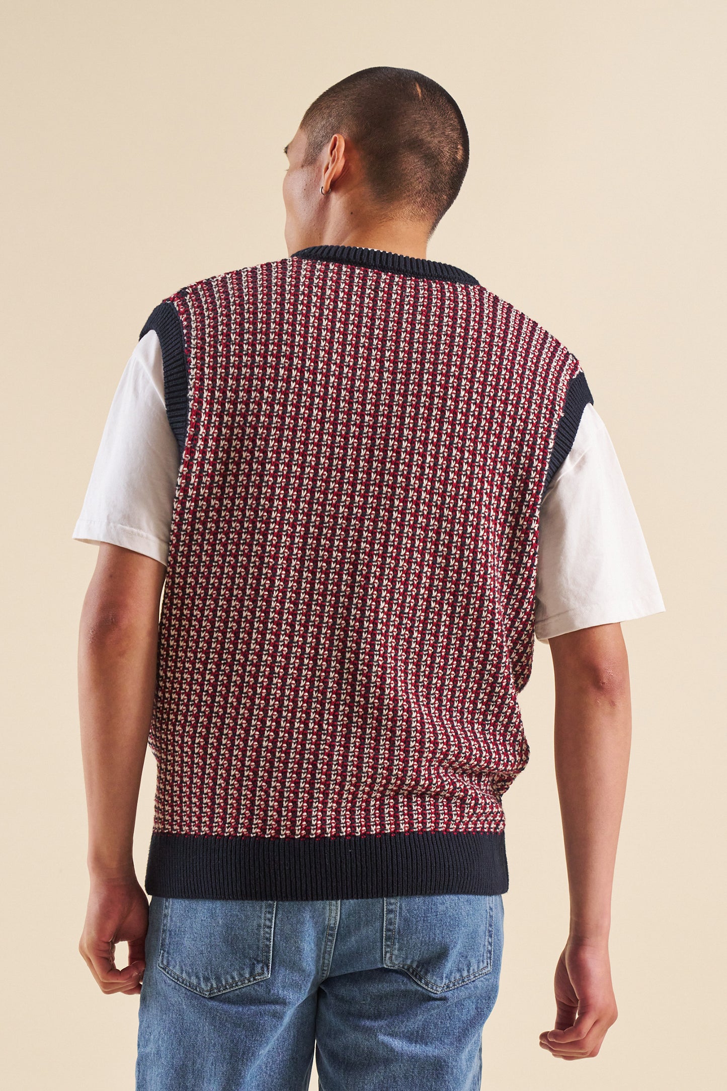 bound Knitted Crochet Vest - Blue/Red