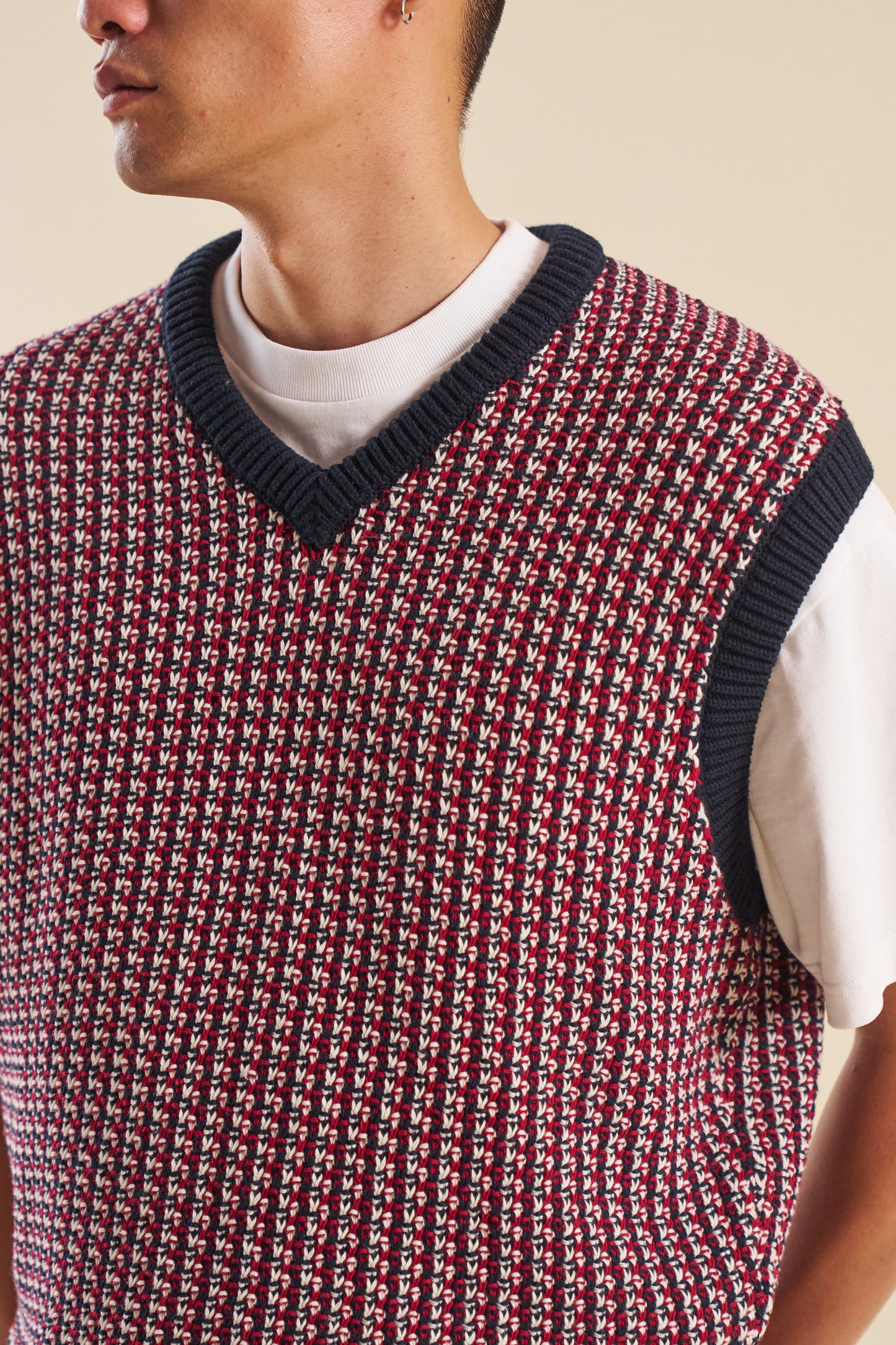 bound Knitted Crochet Vest - Blue/Red
