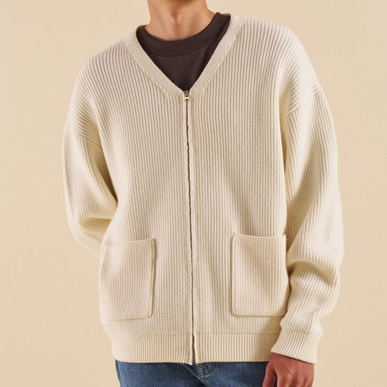 bound Ecru Heavy Knitted Cardigan