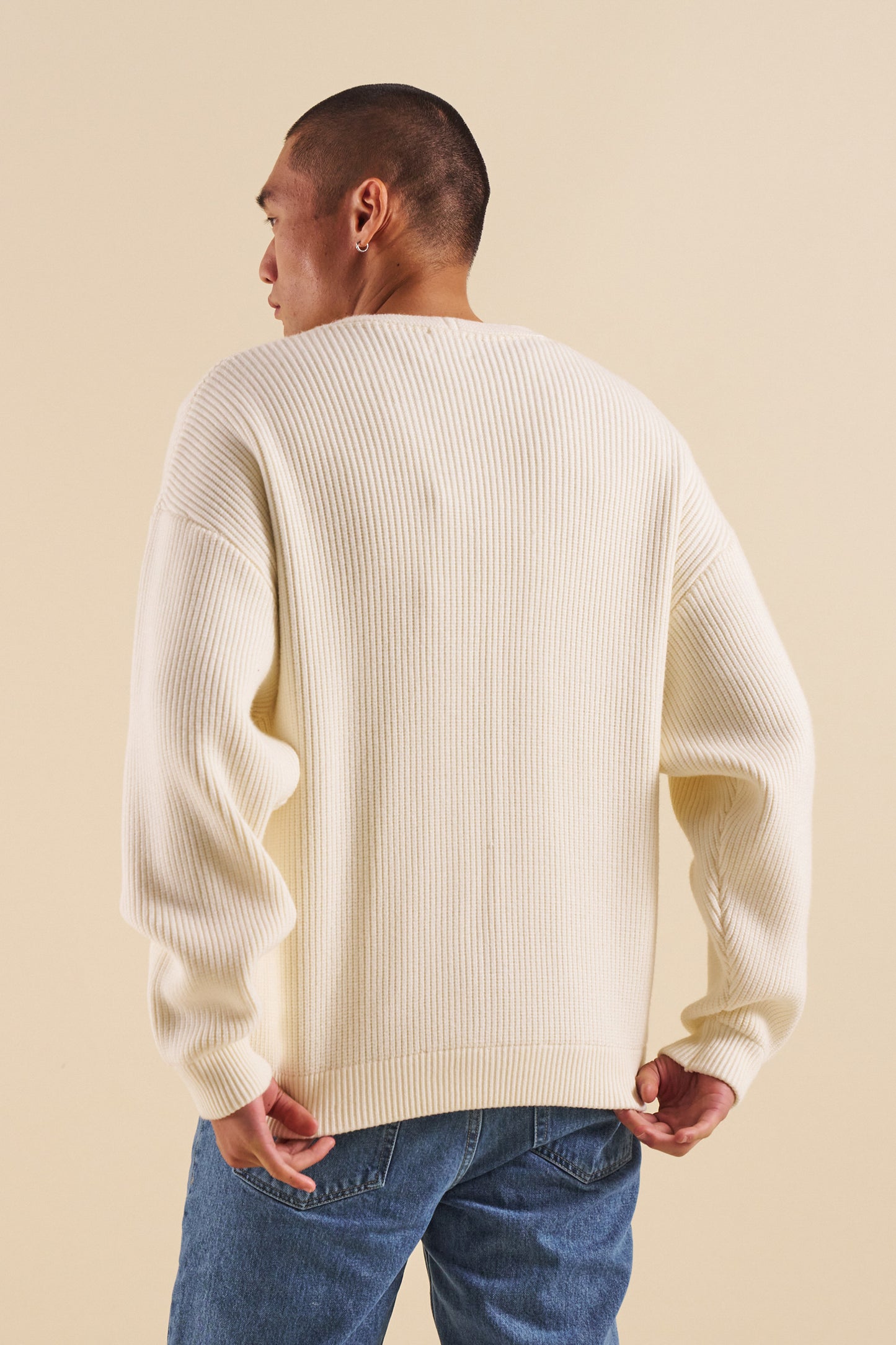 bound Ecru Heavy Knitted Cardigan