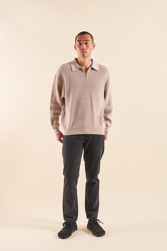 bound Half Zip Knit Pullover - Cloud Grey