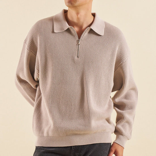 bound Half Zip Knit Pullover - Cloud Grey