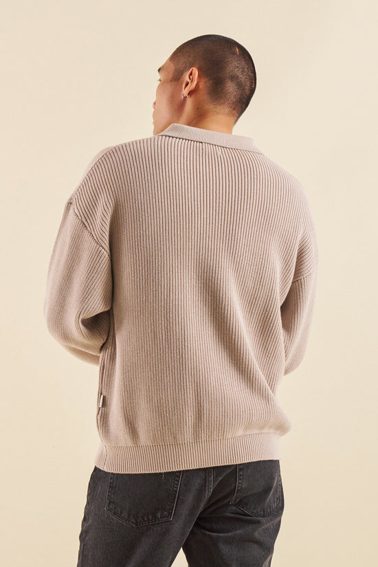 bound Half Zip Knit Pullover - Cloud Grey