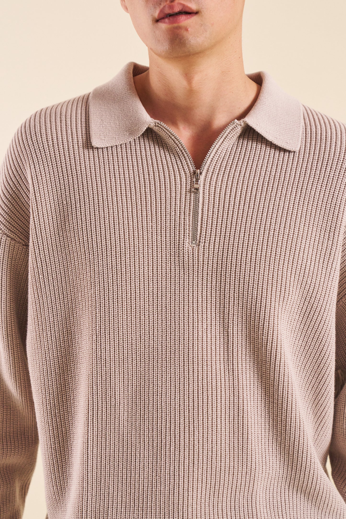bound Half Zip Knit Pullover - Cloud Grey