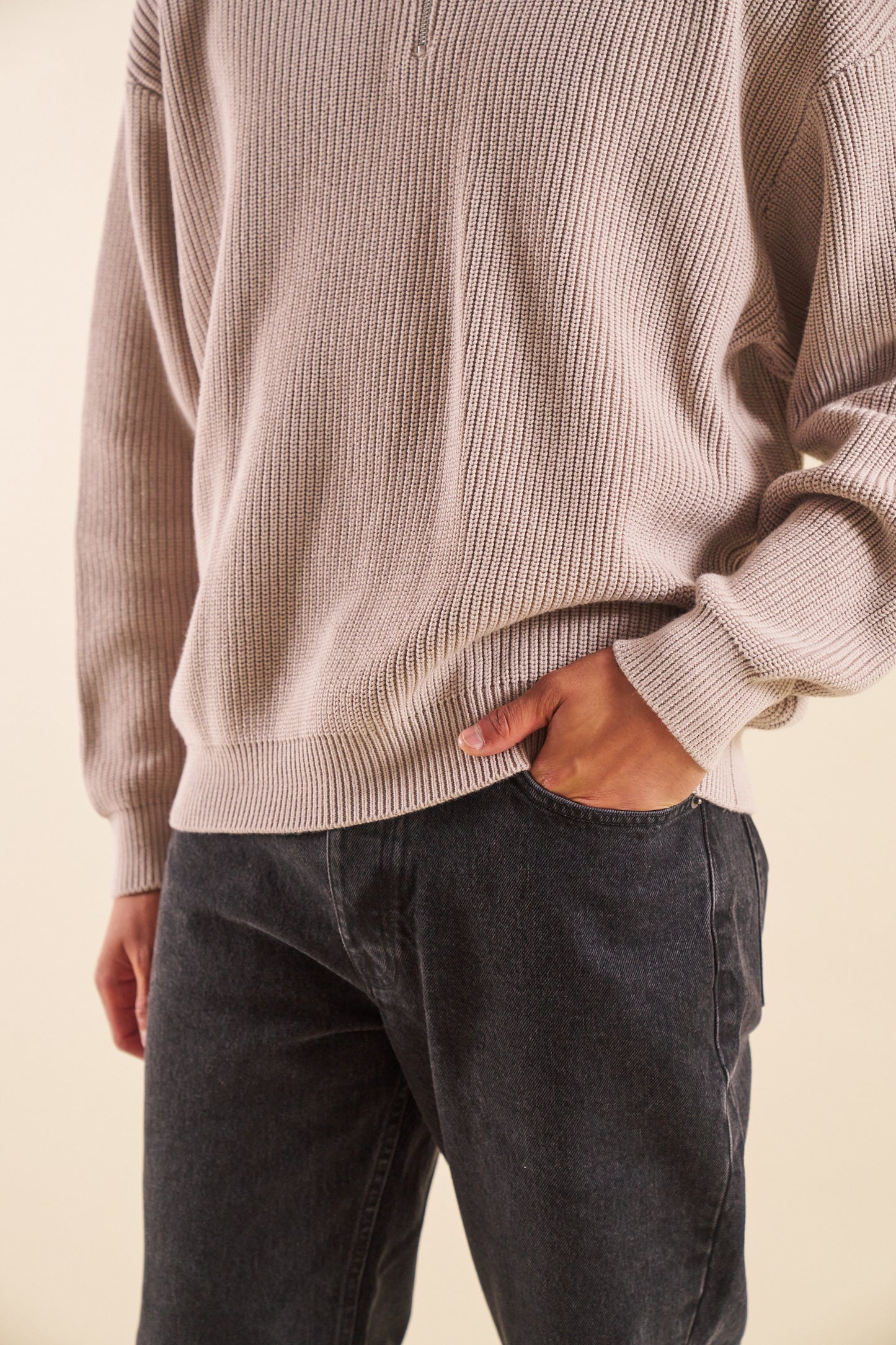 bound Half Zip Knit Pullover - Cloud Grey