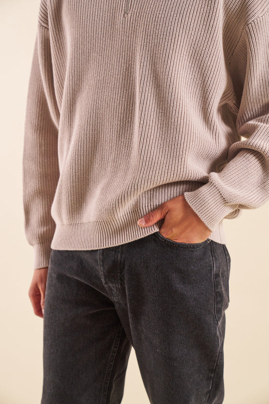 bound Half Zip Knit Pullover - Cloud Grey