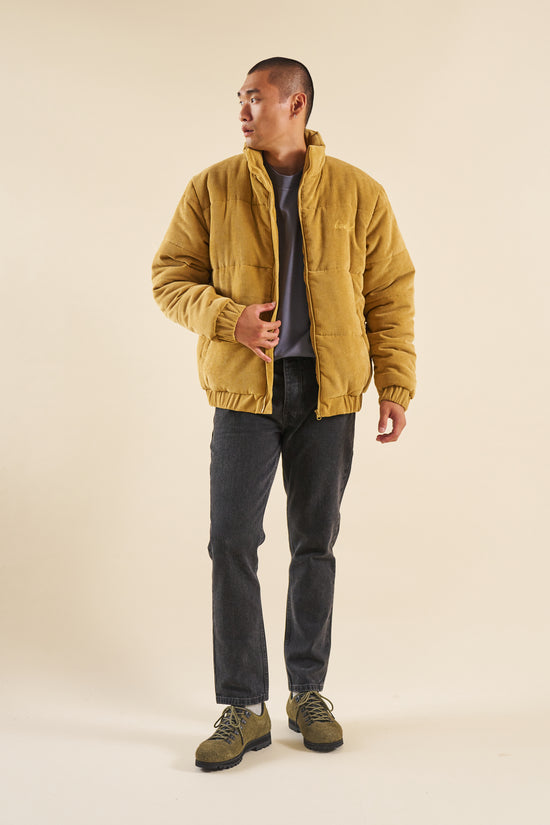 bound Mustard Cord Puffer Coat