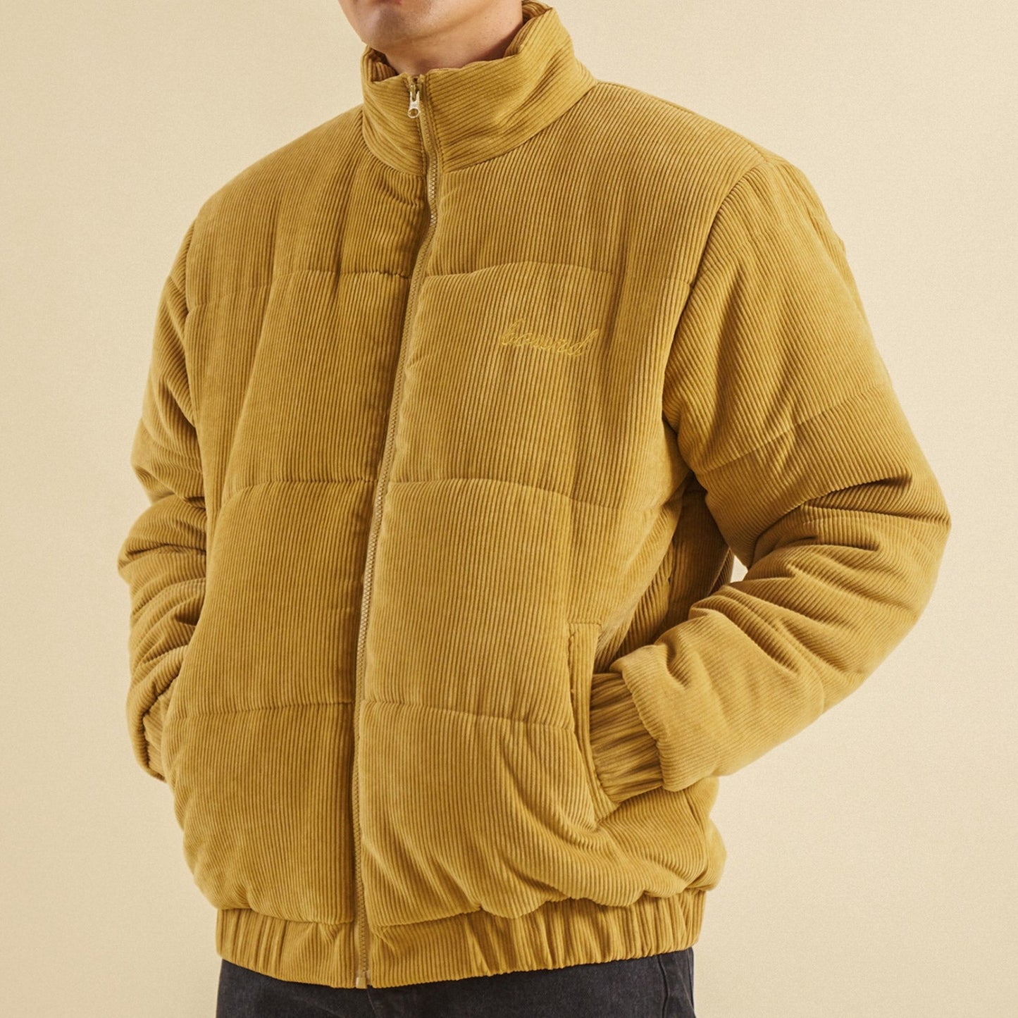 bound Mustard Cord Puffer Coat