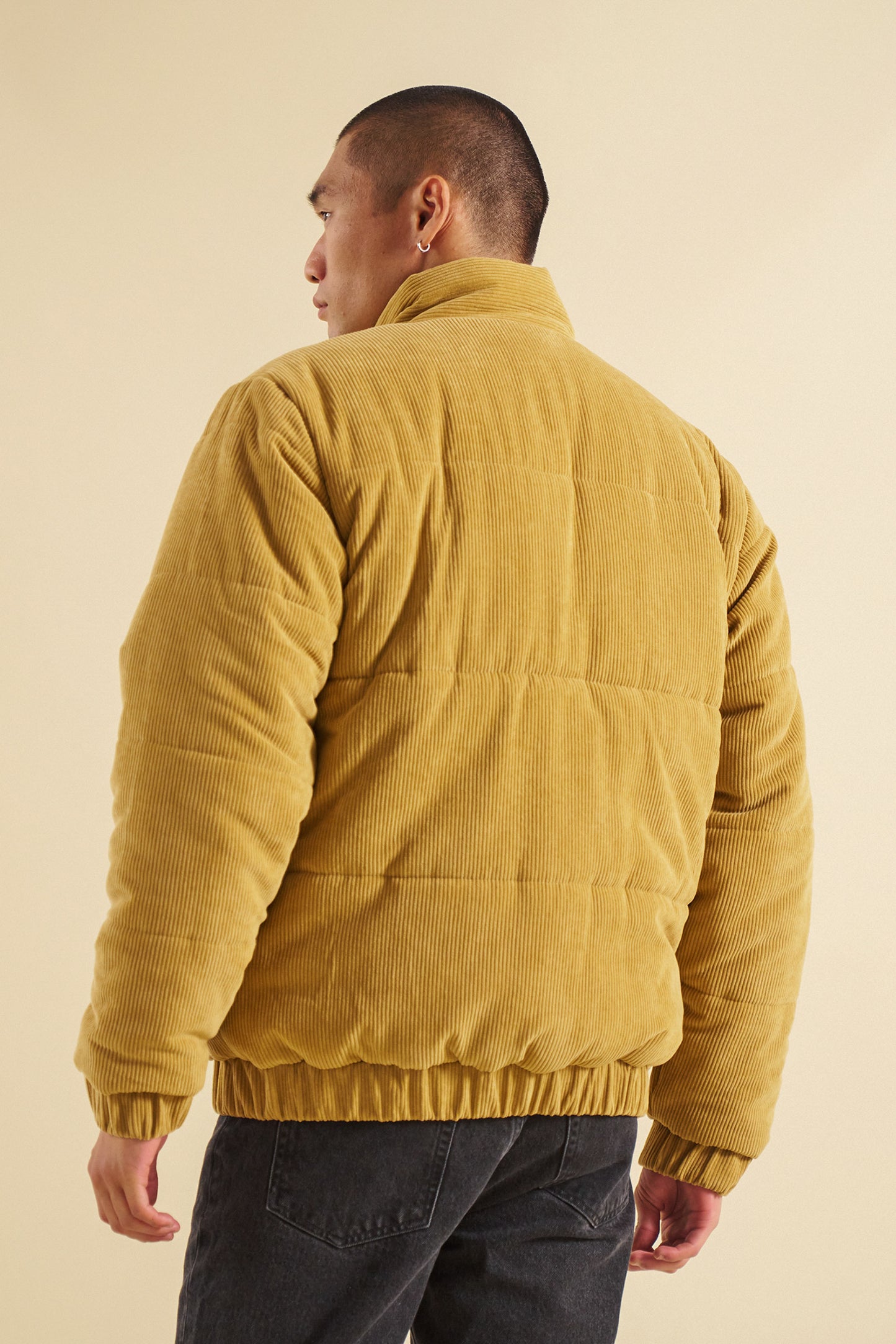 bound Mustard Cord Puffer Coat