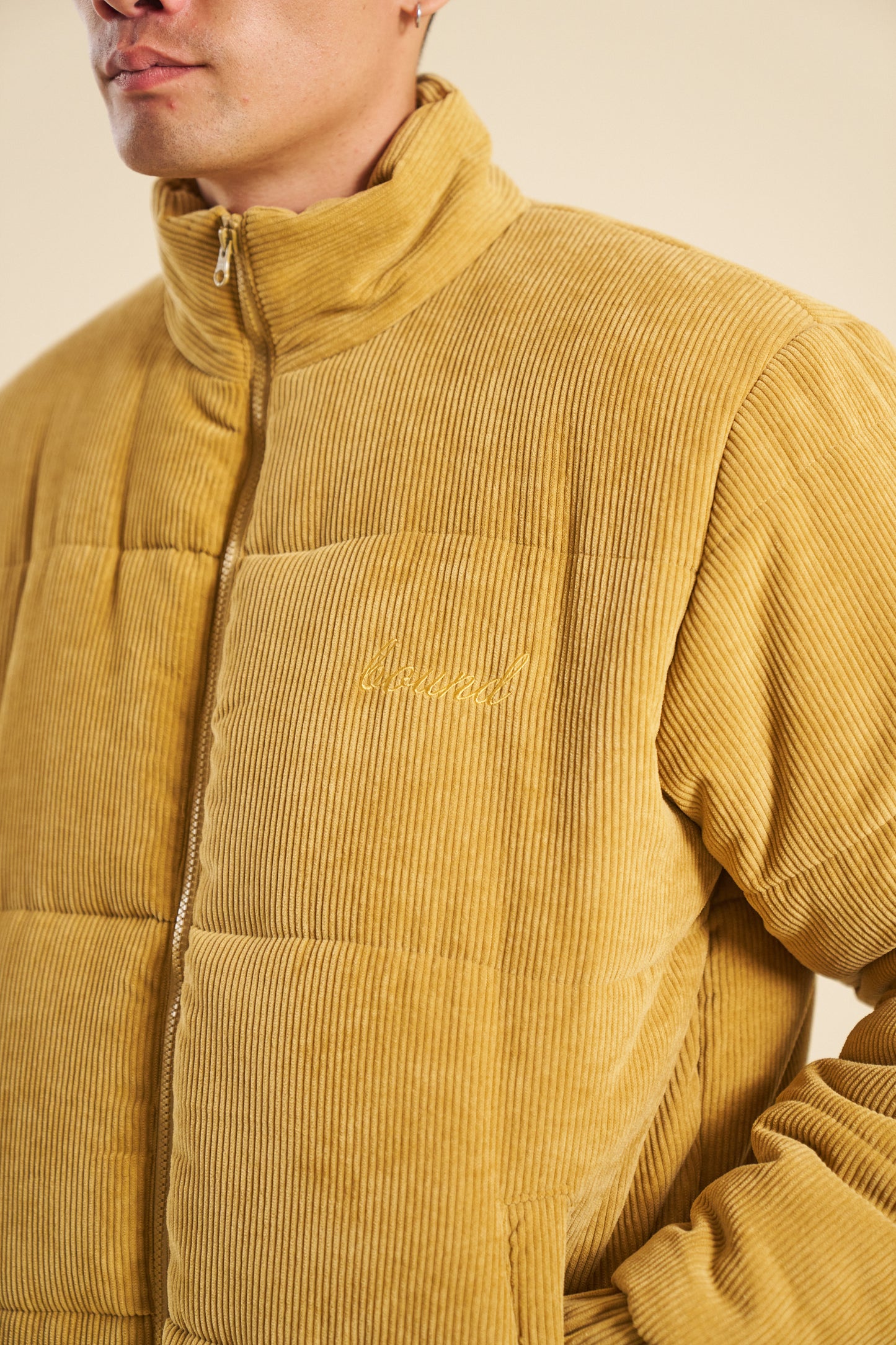 bound Mustard Cord Puffer Coat