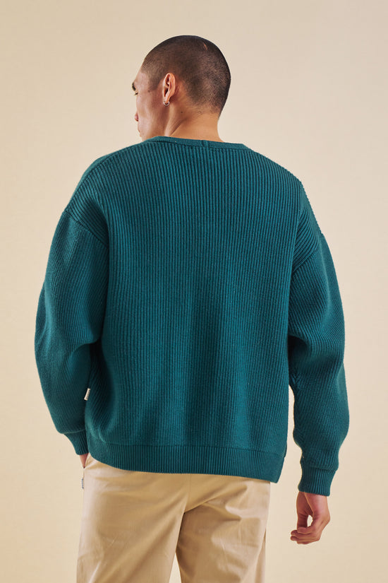 bound Teal Heavy Knitted Cardigan