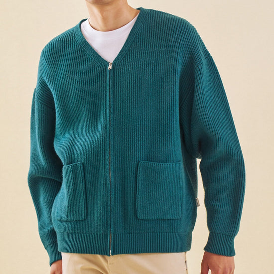 Load image into Gallery viewer, bound Teal Heavy Knitted Cardigan
