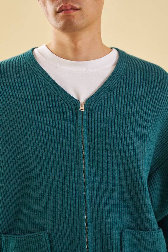 bound Teal Heavy Knitted Cardigan