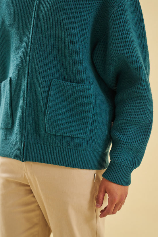 Load image into Gallery viewer, bound Teal Heavy Knitted Cardigan
