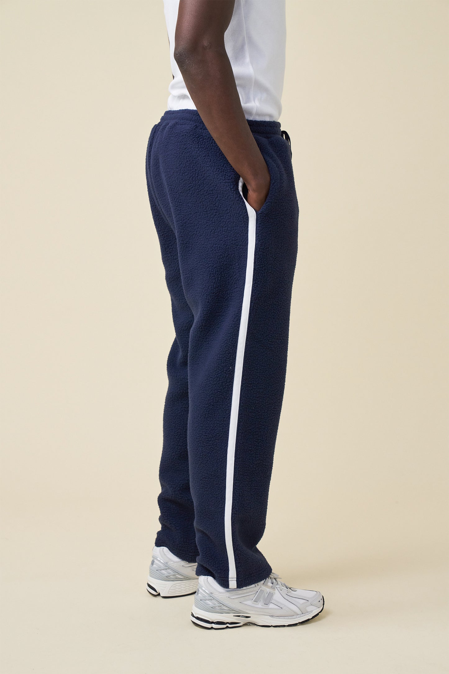 bound Reverse Fleece Grid Straight Joggers - Navy