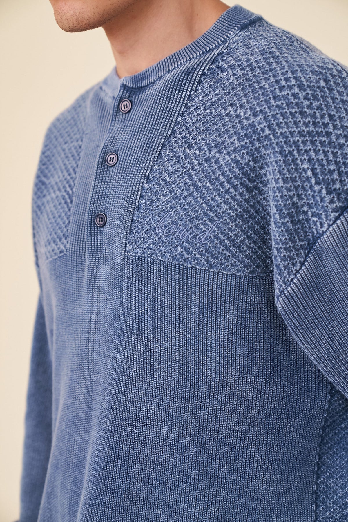 Pullover Button Waymo bound Half Button Panel Acid Wash Pullover - Navy – UN:IK Clothing
