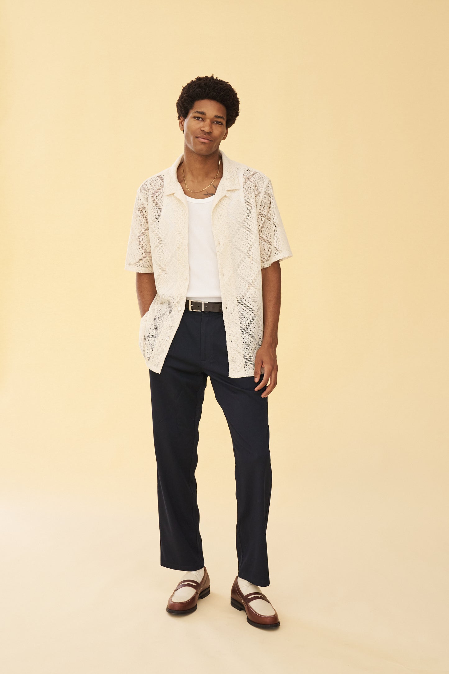 bound Lace Vacation Shirt - Cream