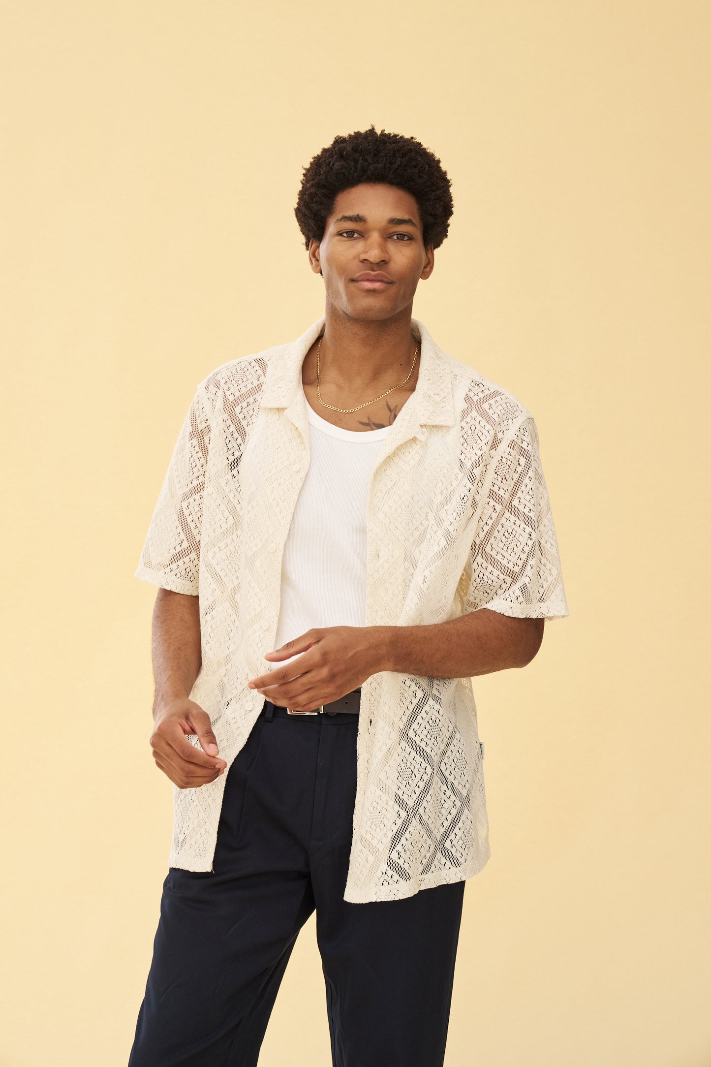 bound Lace Vacation Shirt - Cream
