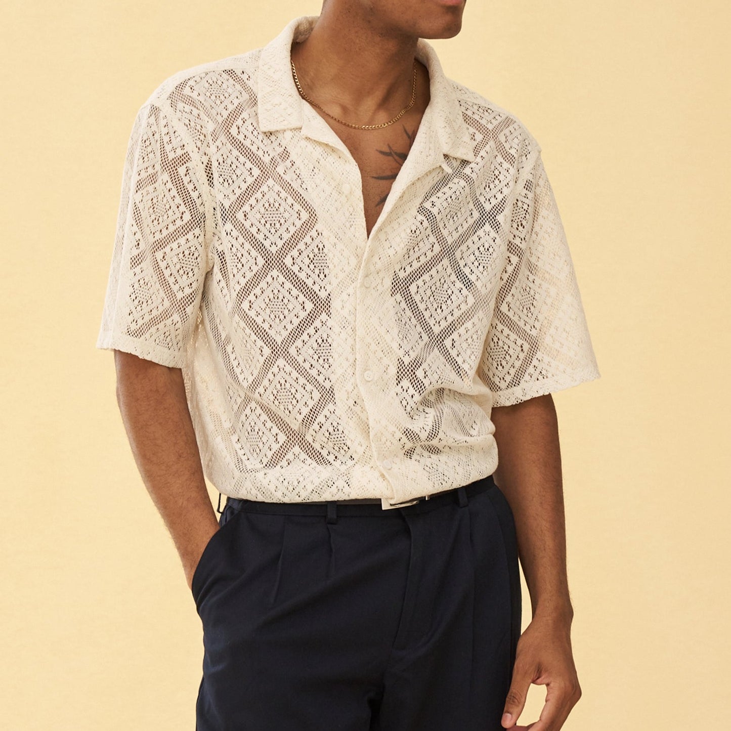 bound Lace Vacation Shirt - Cream