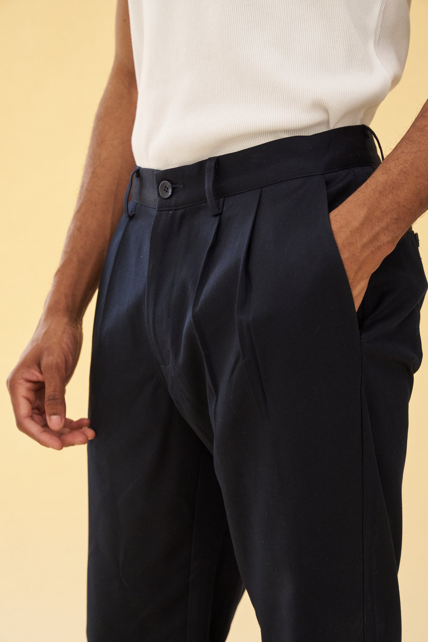 bound Pleated Smart Trousers - Navy