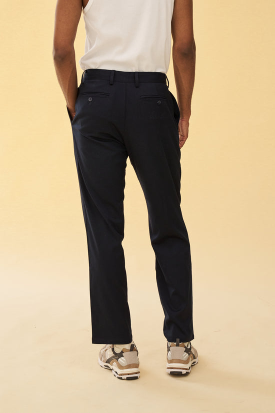 bound Pleated Smart Trousers - Navy