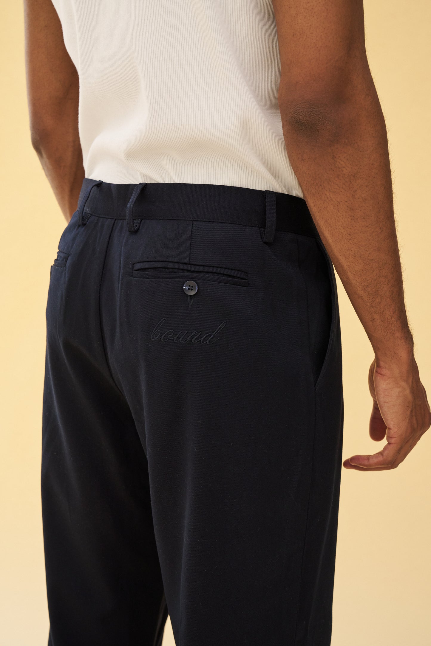 bound Pleated Smart Trousers - Navy